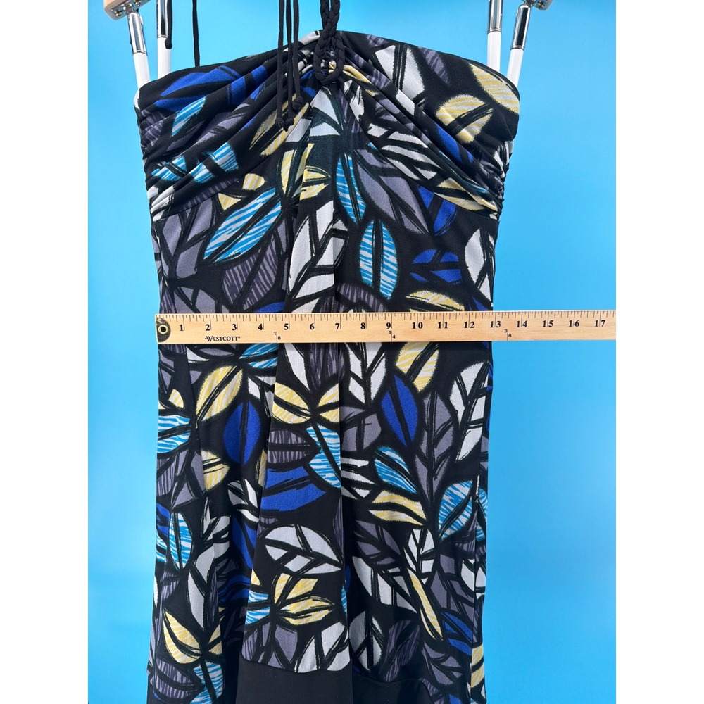 B. Darlin Girls Blue Yellow Leaf Print Halter Neck Party Dress Size 11/12 - Picture 5 of 5